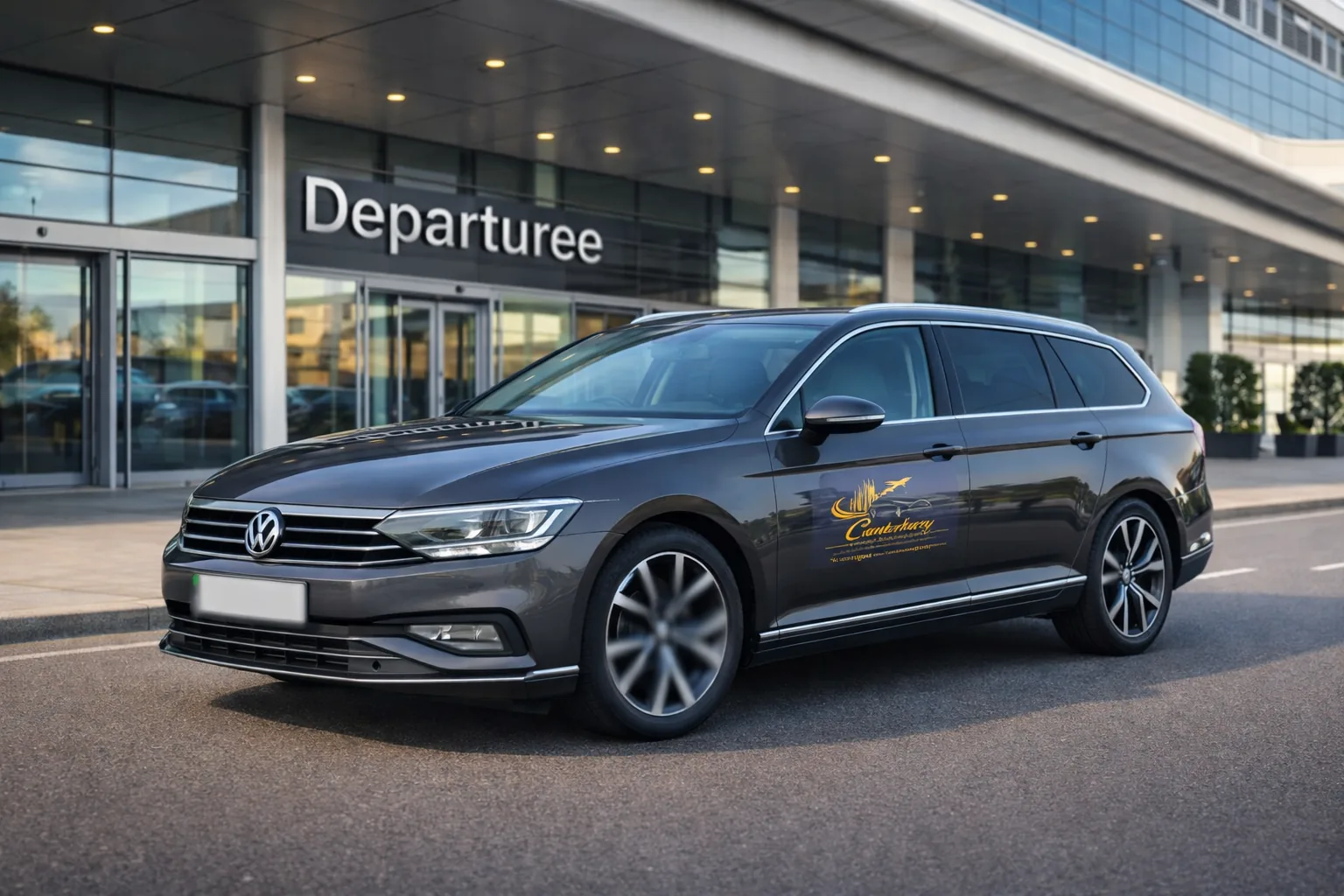 Estate car outside an airport terminal